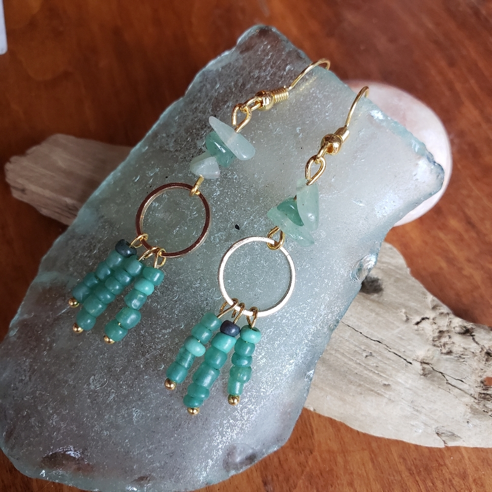 Handmade Boho Jade Glass Beads Tassel Earrings